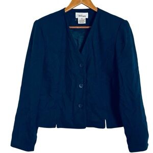 Vintage Worthington Women's Blazer Blue Shoulder Pads Size 10 Petite